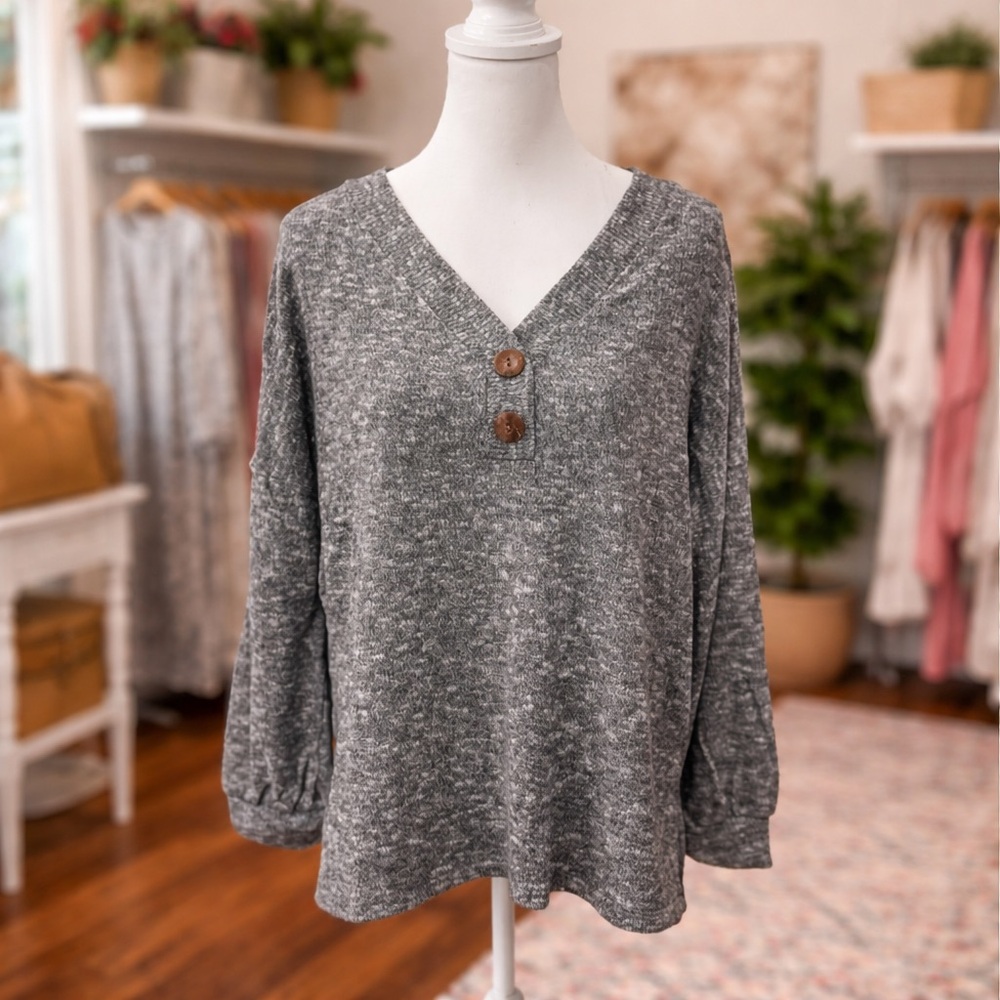 White Birch Oversized Sweater Large Gray Soft Cozy Lounge Knit Boutique